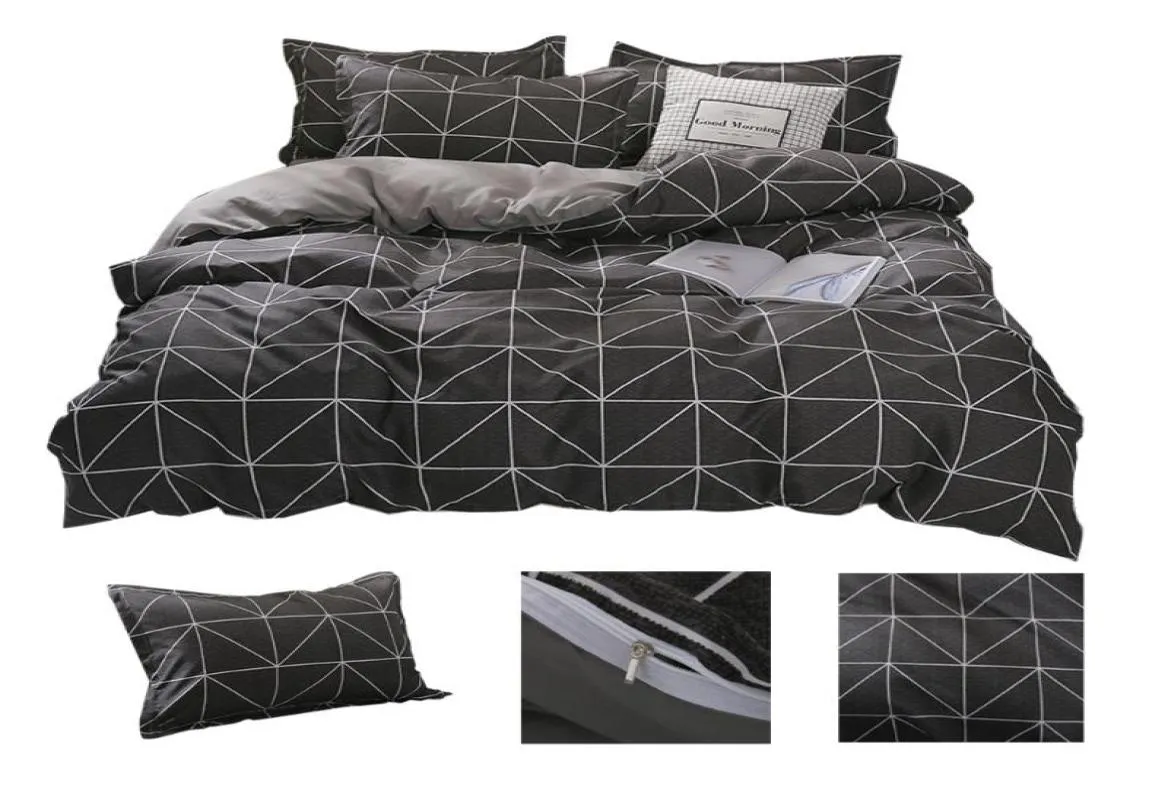 Ensembles de literie de luxe King Queen Double taille unique Plaid linge de lit drap de coton treillis conception ensemble de housse de couette Black8140290