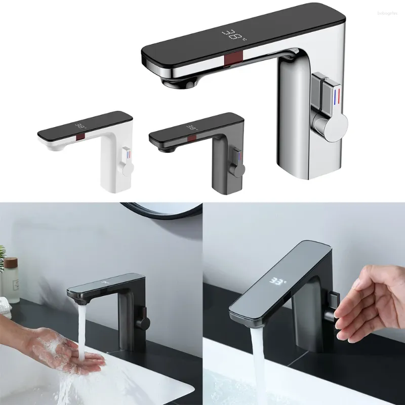 Rubinetti per lavandino del bagno Rubinetto per lavabo con sensore intelligente Schermo di visualizzazione digitale Miscelatore acqua fredda per