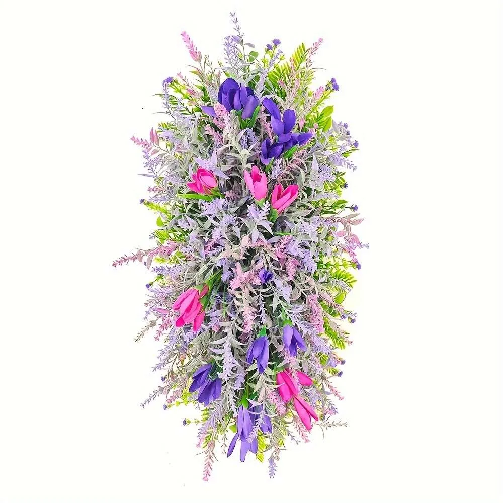1 unidade, árvore de guirlanda de flor de arco de borboleta de simulação de primavera, decoração de suspensão de porta de pátio ao ar livre, decoração de casa perfeita e presente de feriado, roxo de 19 polegadas