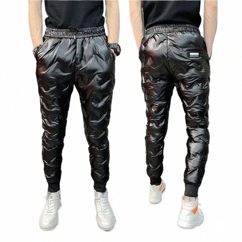 2022 Nieuwe Mannen Glanzende Winter Benedenbroek Dikke Warme Joggingbroek Casual Broek Slanke Outdoor Winddicht Waterdicht Cott Broek O9qL #