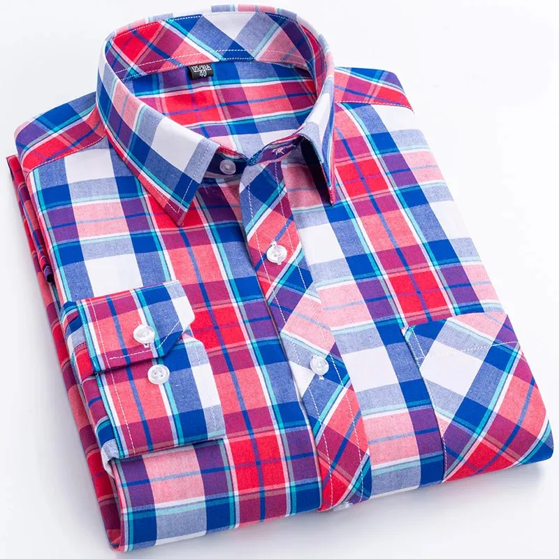 Plus la taille S-8XL hommes chemises à manches longues mode coton doux confortable mince rouge Plaid jeune décontracté chemise sociale vêtements 240315