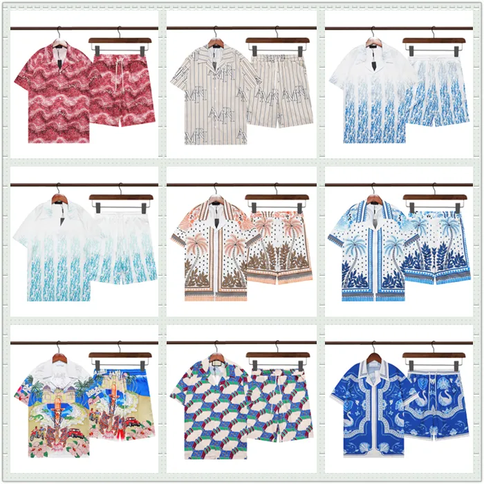 Fashion Designer Hawaii Beach Casual Shirt Set Summer Men's Business Shirt Short Sleeve Top Loose Shirt Asian size M-XXXL Z416