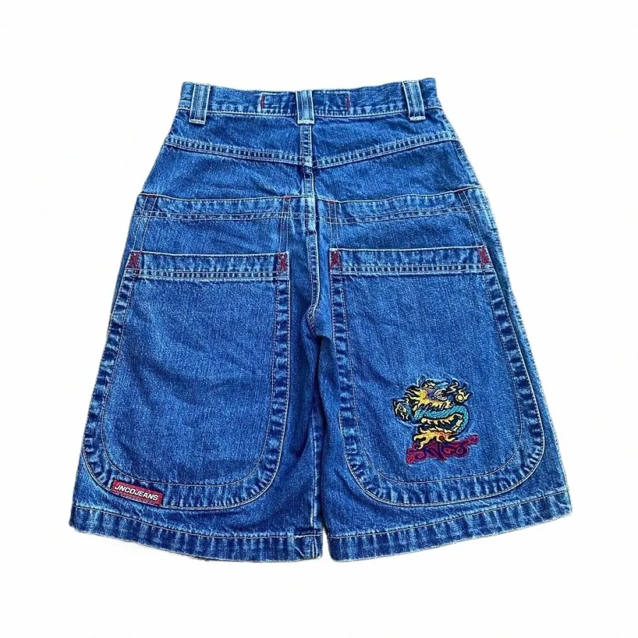 JNCO Shorts Y2K Hip Hop Pocket Worbgy Denim Gym Shorts Mężczyźni Kobiety 2023 Summer New Harajuku Gothic Men Basketball Shorts Streetwear Z15i#