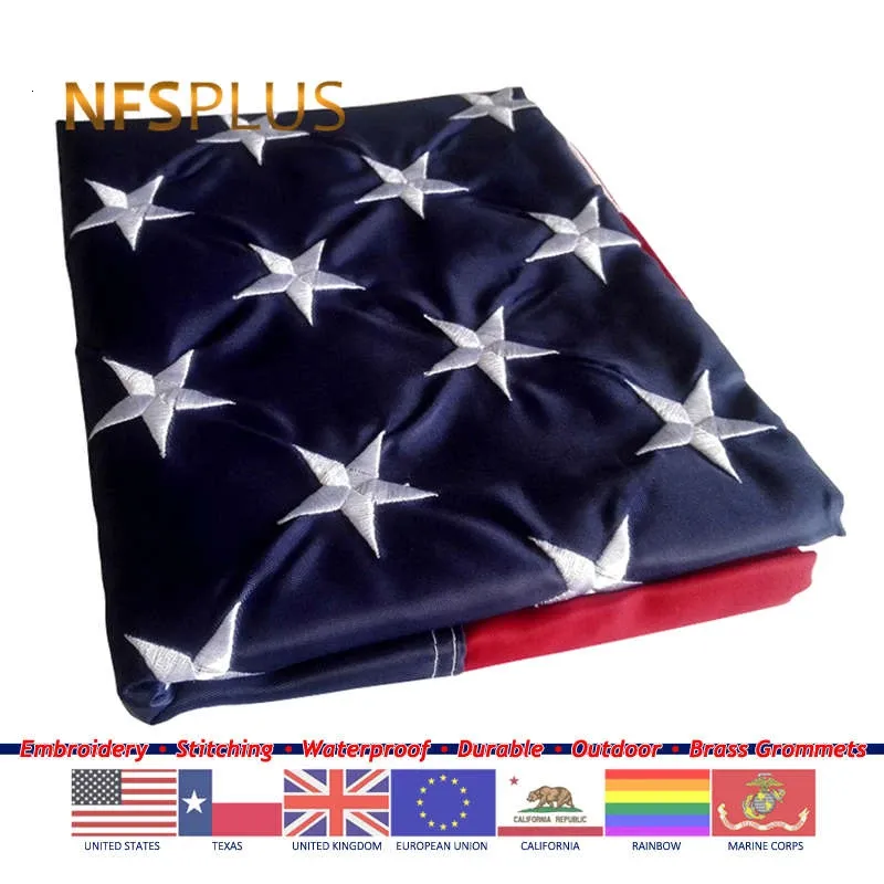 Tillbehör förtjockar nylon amerikansk flagga USA US Marine Texas UK EU Rainbow LGBT 3x5 ft dekorativa flaggor och banners för hem och utomhus