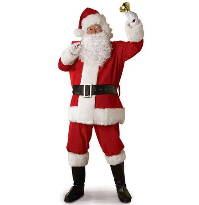 Костюм Санта-Клауса для взрослых, плюшевый костюм отца, нарядная одежда, рождественский реквизит для косплея, мужское пальто, брюки, пояс с бородой, шляпа, Рождественский комплект6950602