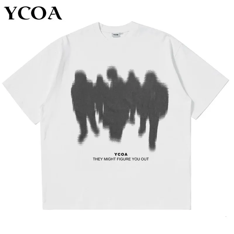 Mens T-shirts överdimensionerade skugga bomull hajuku goth y2k streetwear toppar kort ärm koreansk mode hip hop estetiska kläder 240311