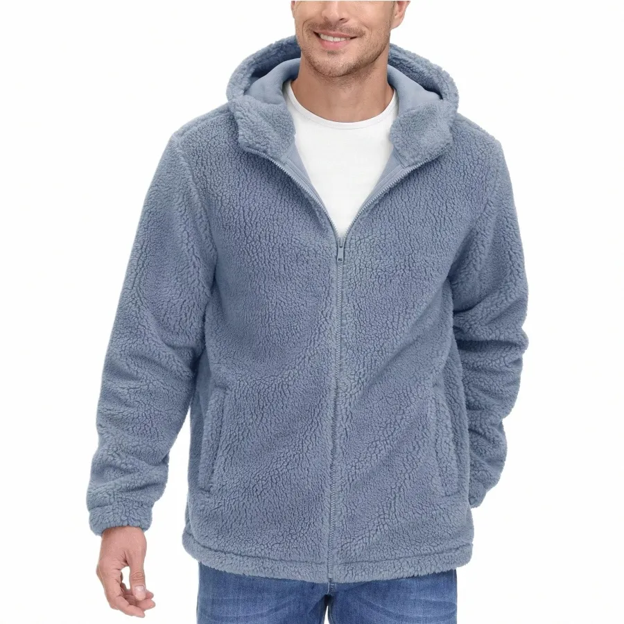 magcomsen Winter Men's Hoodies Zip Up Fuzzy Sherpa Lined Fleece Hooded Sweatshirt 2 Pockets Warm Heavy Thick Jacket P9s8#