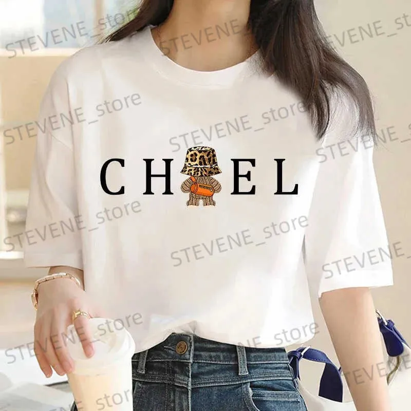 Men's T-Shirts 2024 Summer Luxury Brand Tshirt Womens Backside Bear Printed T-shirt Short Slve Shirt Solid Color Y2K Strt Clothes S-4xl T240325