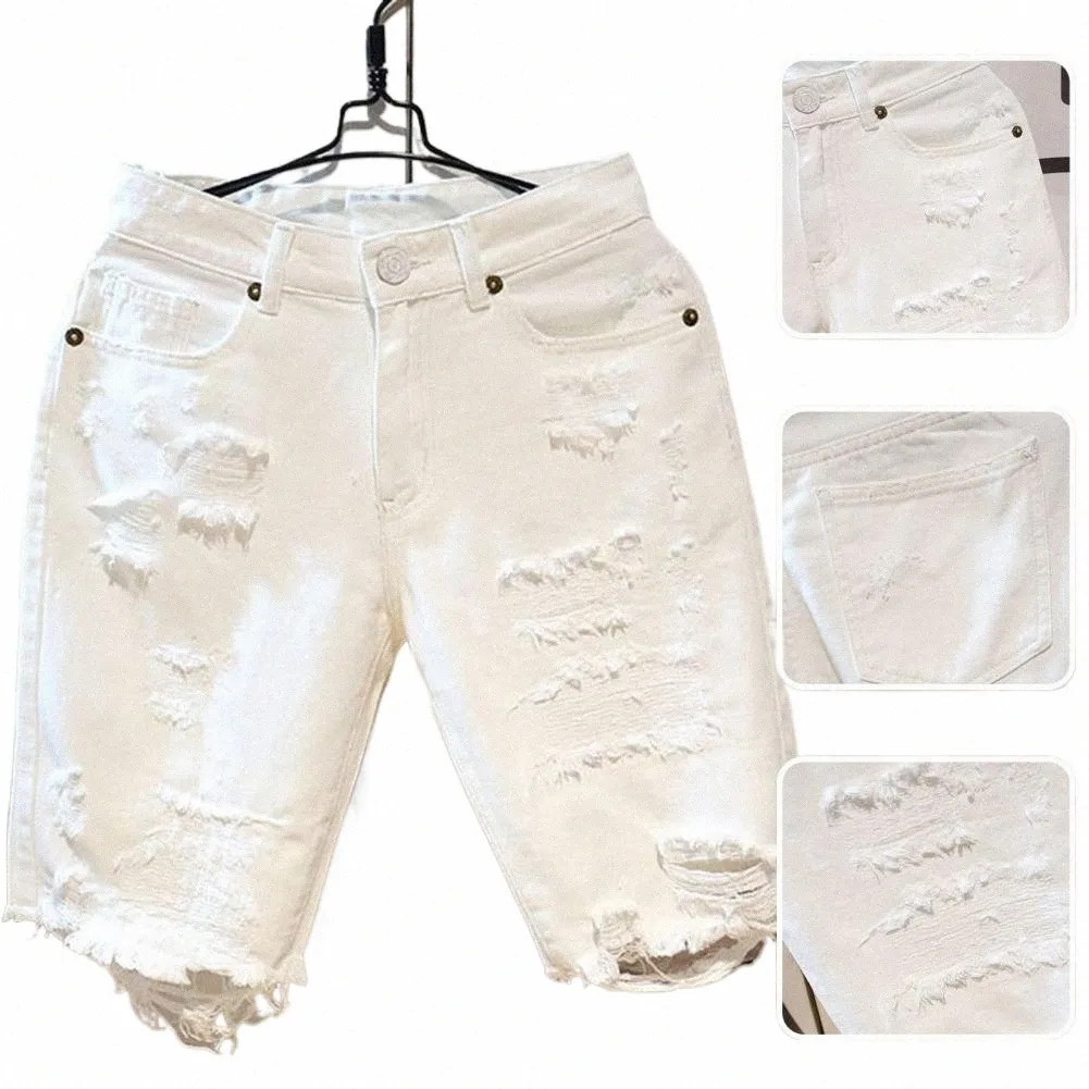Nowe białe dżinsy mężczyźni Wszech-Match Fi Raped Hole Slim Elaste Harem Pants Wygodne męskie dżinsowe spodnie i23v#