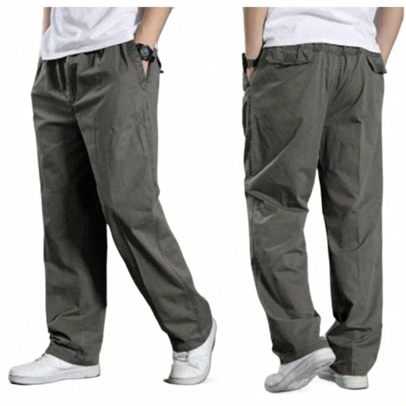 Wiosenna jesień cienkie męskie spodnie męskie meny swobodne luźne solidne duże rozmiary spodnie ładunkowe Ootdoor Tornerzy Moderki M-6xl F0PR#