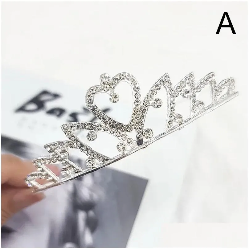 Hårklämmor Barrettes Shiny Crystal Rhinestone Crowns Hoop Alloy Comb Kid Girls Bridal pannband Prom Party Accessiories Drop Delivery Otj9e