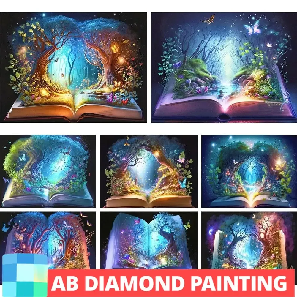 Stitch AB Drill Diamond Painting Mosaic Magic Book Butterfly Full Square / Round Round Cross Crost Stitch Fantasy Landscape Rhinestone