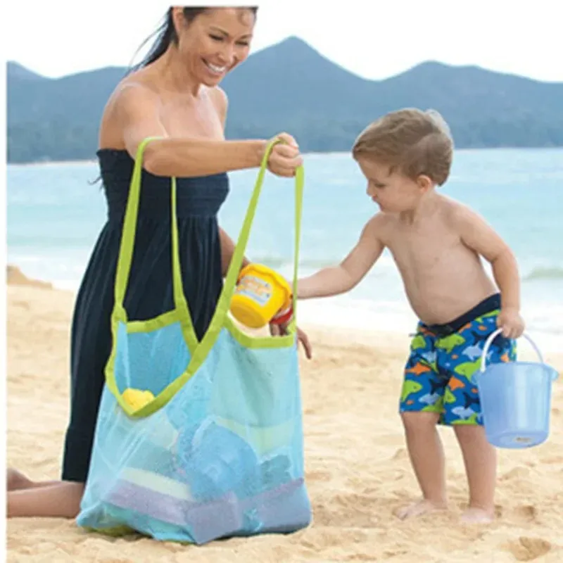 Sac en mailles de plage extérieure Enfants sable de sable pliable protable enfants toys plage sac vêtements de rangement de jouets