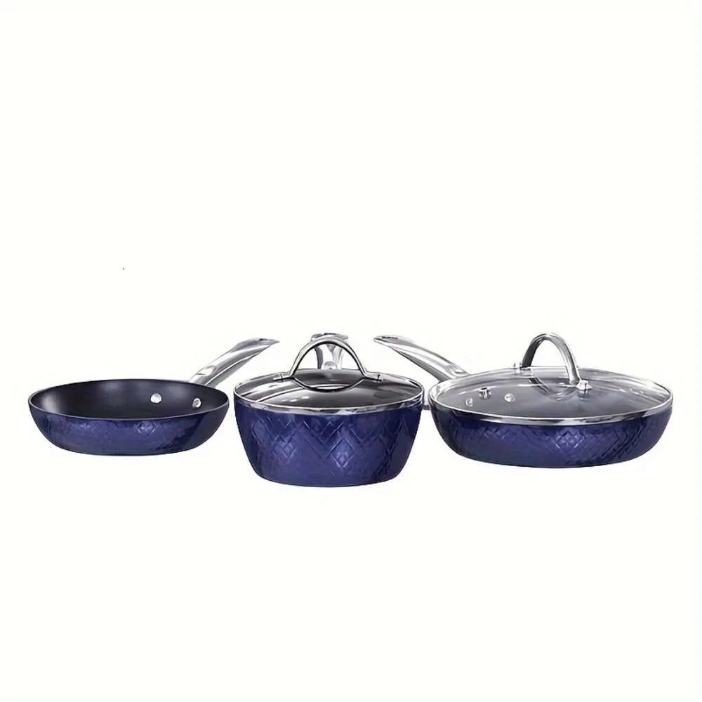 Kitchen Cookware Sets, Blue 1.2 Quart Saucepan with Lid, 8 Inch Small and 9.5 Hard Anodized Frying Skillet Pan, Induction Nonstick Ceramic Flying Cooking
