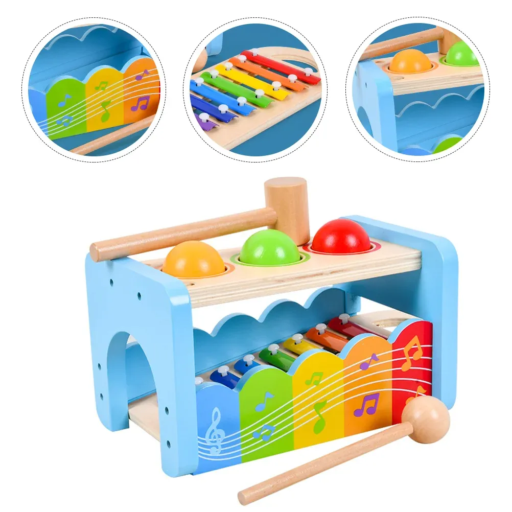 Marteau jouets éducatifs Percussion musicale Xylophone tout-petits boule en bois goutte 13 enfants Montessori martelage martelage