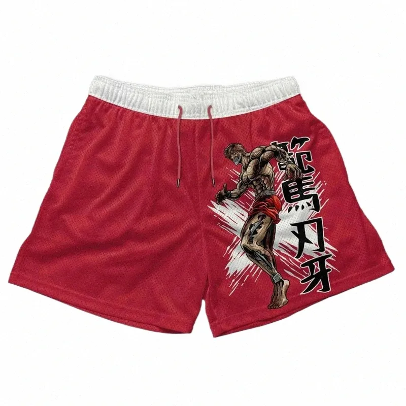 Japanse Anime Gym Shorts Baki Haman Print Mannelijke Fitn Bodybuilding Workout Shorts Mannen Casual Elastische Taille Ademende Broek W3z2 #