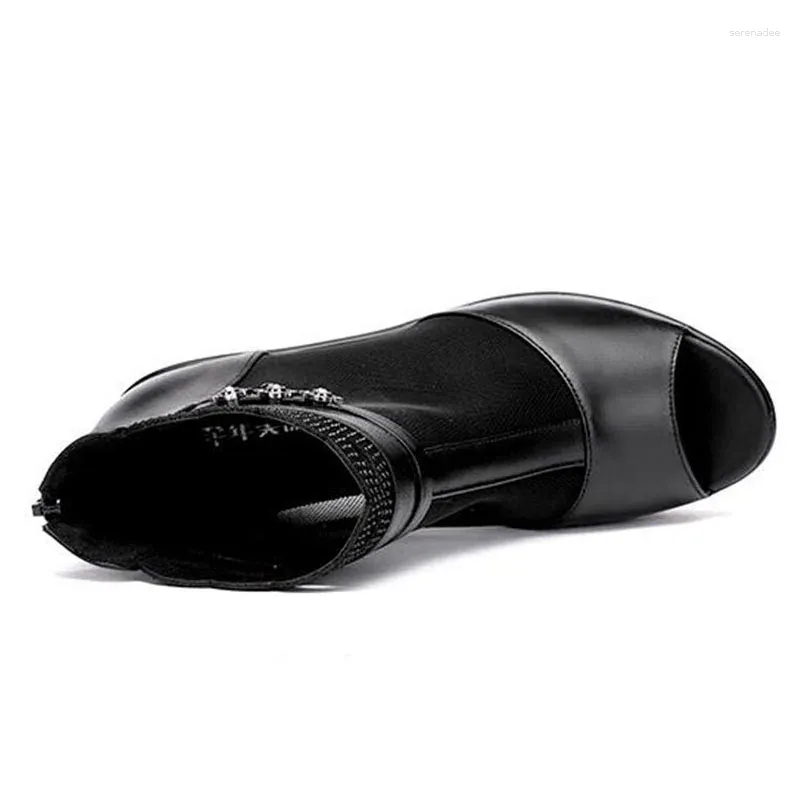 Модельные туфли YAERNI, размеры 32–43, грубый каблук, марлевые сапоги «рыбий рот», холодные сапоги, сандалии для мам, дышащая сетка, средний размер, женские OL, офисные туфли
