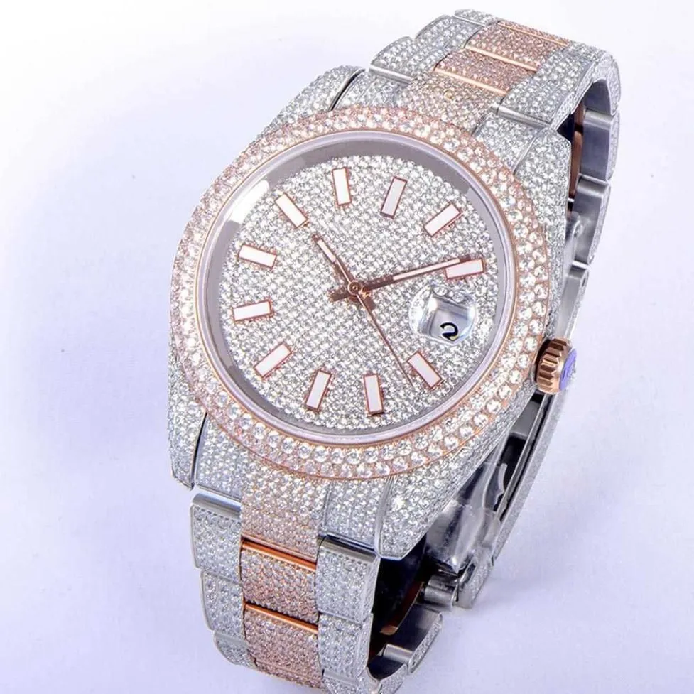 腕時計ダイヤモンドメンズウォッチオートマチックメカニカルウォッチ41mmとダイヤモンド散布されたスチール女性ファッションビジネス