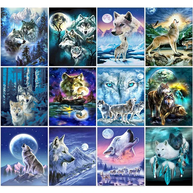 Número Animals 60x75cm Pintura por números kits Pintura a óleo sem moldura por números na tela Pintura de número de números para casa de lobo