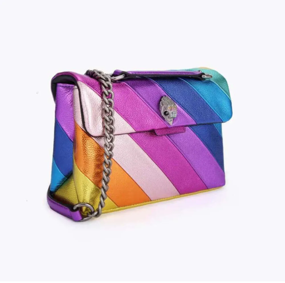 Kurt Geiger Deigner Bags Mittelgroße Kensington-Schultertasche aus echtem Leder, Regenbogen-Mikrofaser-Adlerkopf, luxuriöse Umhängetasche mit vollem Griff