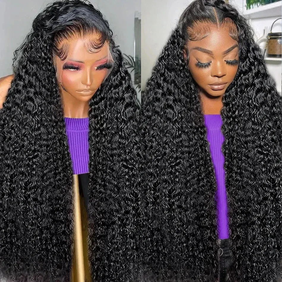 Perruque Lace Front Wig Deep Wave naturelle, cheveux humains, Deep Wave, 30 pouces, Transparent, 13x4, 13x6, densité 250, pour femmes