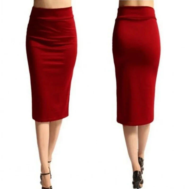 Узкая юбка-карандаш, женские трикотажные юбки до середины икры с высокой талией, большие размеры, модная женская офисная эластичная облегающая юбка-миди