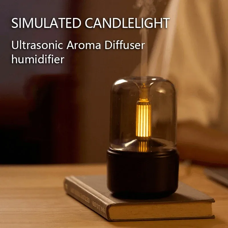 Diffuseur d'arôme de lumière de bougie de brûleurs, humidificateur d'air électrique USB portable de 120 ml, diffuseurs de chambre à coucher de salon d'aromathérapie de flamme 3D