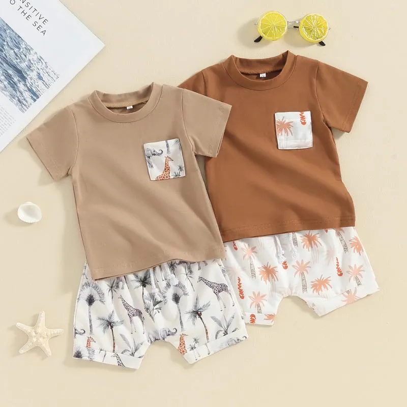 Ensembles de vêtements 2024 Tenues d'été pour garçons en bas âge T-shirt à manches courtes et shorts élastiques pour 2 pièces Ensemble de vêtements de vacances