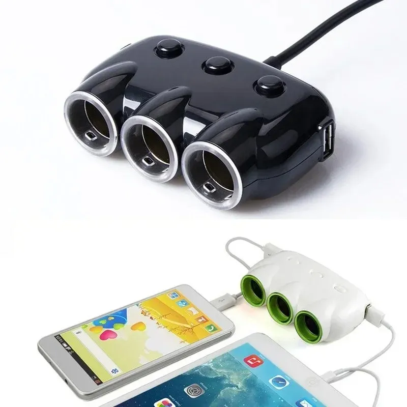 5V3.1A Multifunktionsbil Charger 3-Socket Cigarettändare Adapter Dual USB Universal Carcharger för iPhone för Samsung