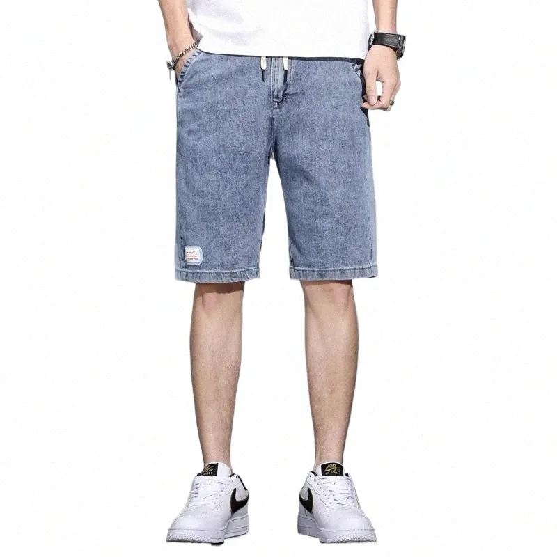 FI 2022 Stretch Denim Shorts Cowboys Koreańskie luźne ciasne talii pięciopunktowe spodnie Summer cienki sznurka