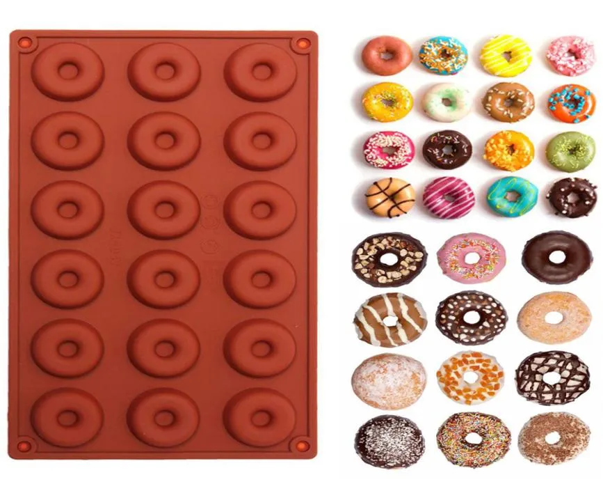 1pc 18 Mini Siliconen Donut Bakvormen Cake Chocolade Biscuit Snoep Zeep Siliconen Mal Donuts Dessert Mold1515686