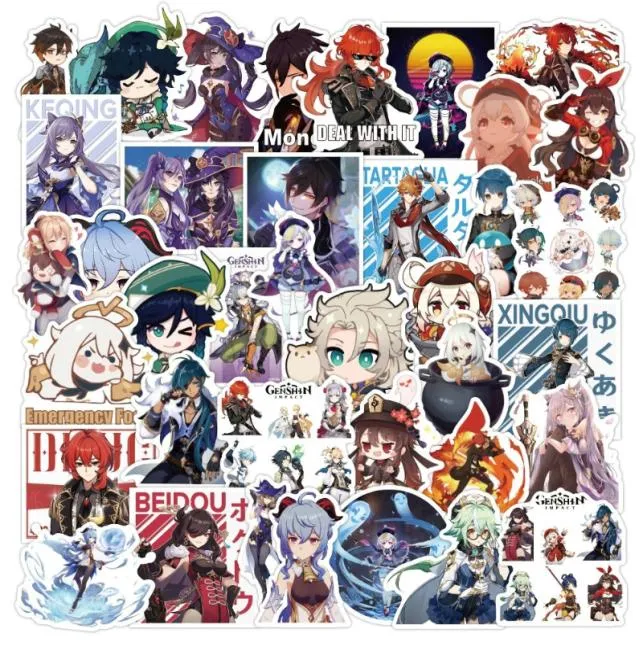 50pcslot Anime Genshin Impact Sticker Cartoon Open World Game Stickers para laptop Motorcycle Skateboard Travel Case Phone8959820