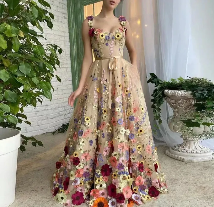 2023 Summer Fashion 3D Flower Embroidered Wrap Hip Sexy Party Long floral maxi dress for Women - Elegant and Elish (240323)