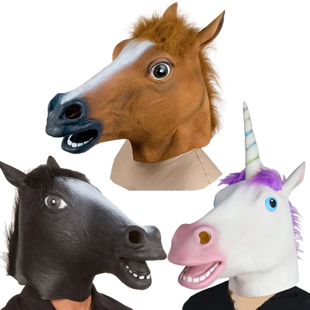 Masks Halloween Masks Latex Horse Head Cosplay Animal Costume Set Theater Prank Crazy Party Props Head Set Horse Mask Dog Horse Masks