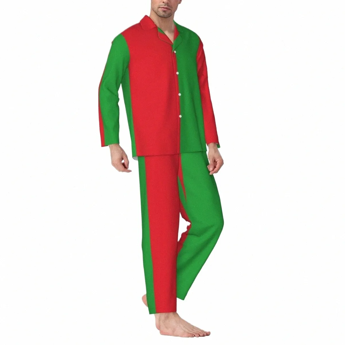 dois conjuntos de pijama Te Design vermelho e verde quente pijamas homens manga LG quarto vintage 2 peças roupa de noite tamanho grande Z0IK #