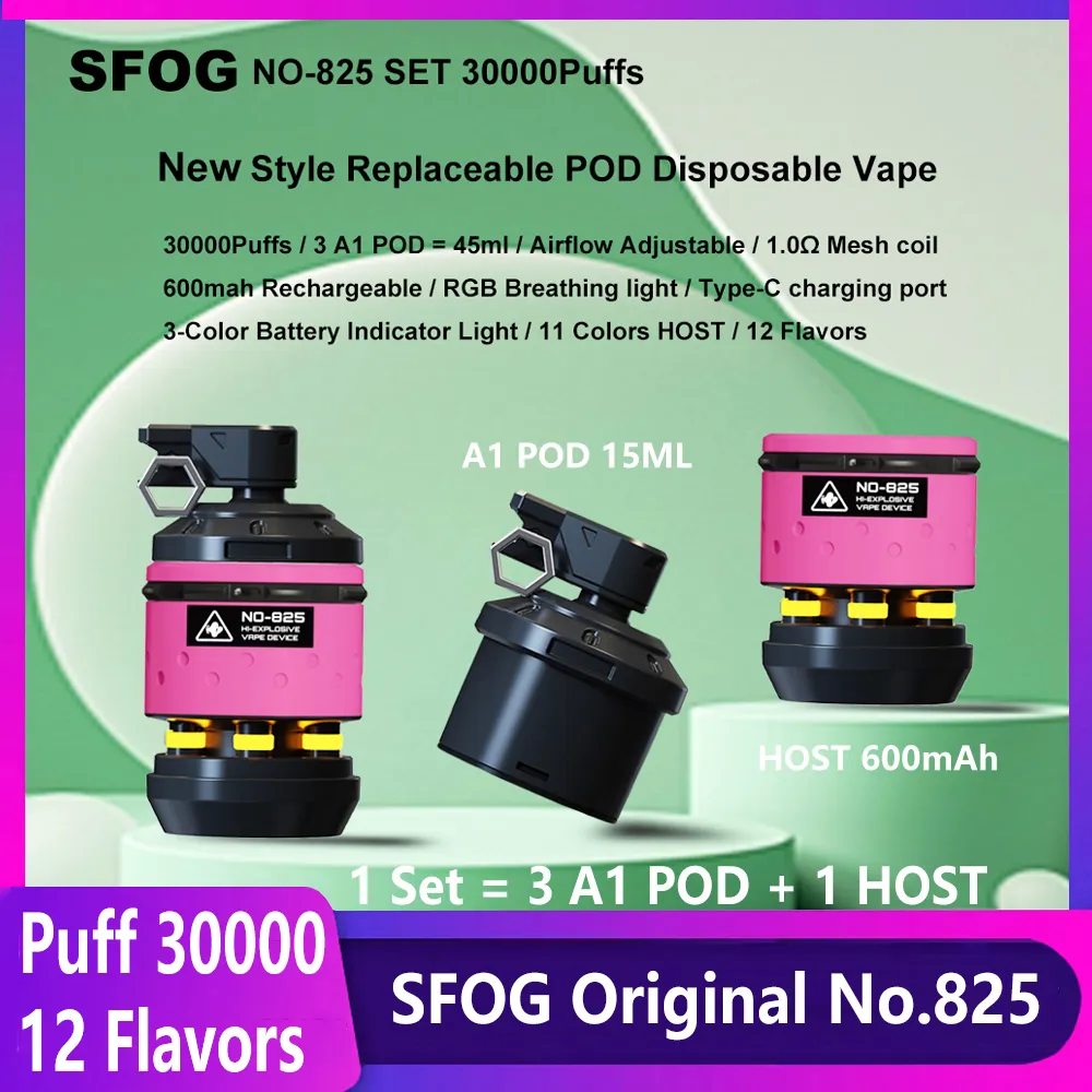 SFOG Original Puff 30000 Vapes Disponível Puff 30k substituível vagem vape e kit de cigarro No-825 30000 Puff 10000 POD 10K 3 A1 VAP