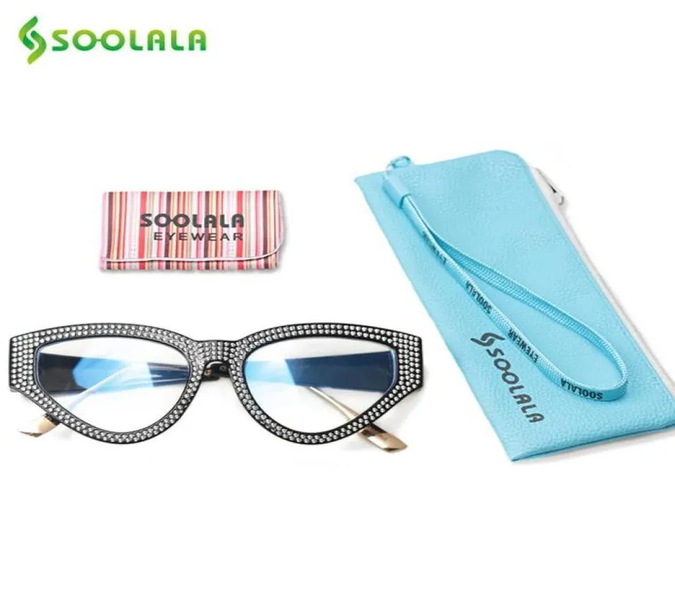 Солнцезащитные очки Soolala Bling Afinestone Cat Eye Anti Blue Light Grownes Women Eyeglasses Датроими Пресбиопия увеличение 9954243