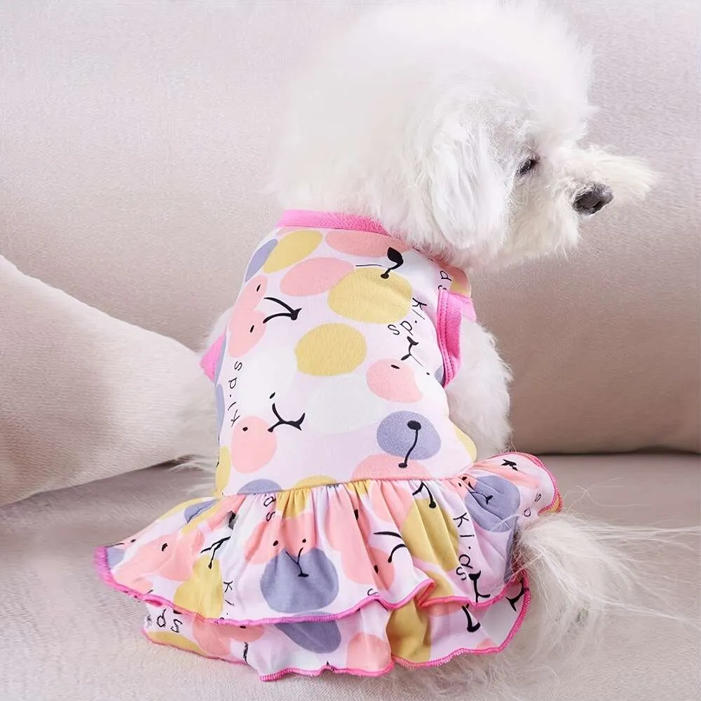Zomer schattige bedrukte puppyjurk, elastische zachte en ademende rok, geschikt voor dagelijks dragen van hondenkleding
