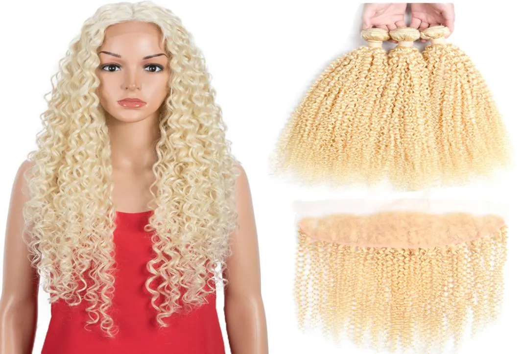 Brésilien Crépus Bouclés 3 Bundle Cheveux avec Dentelle Frontale 134 Oreille à Oreille 100 Extension de Cheveux Humains Vierge Bouclés 1032 pouces en Stock5318820