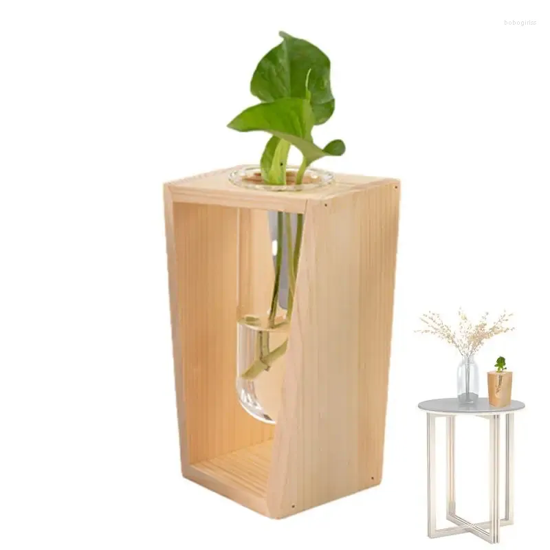 Vasos tubo de ensaio para flores planta viva plantador tubos de vidro com suporte de madeira terrário suporte de ar flor casa
