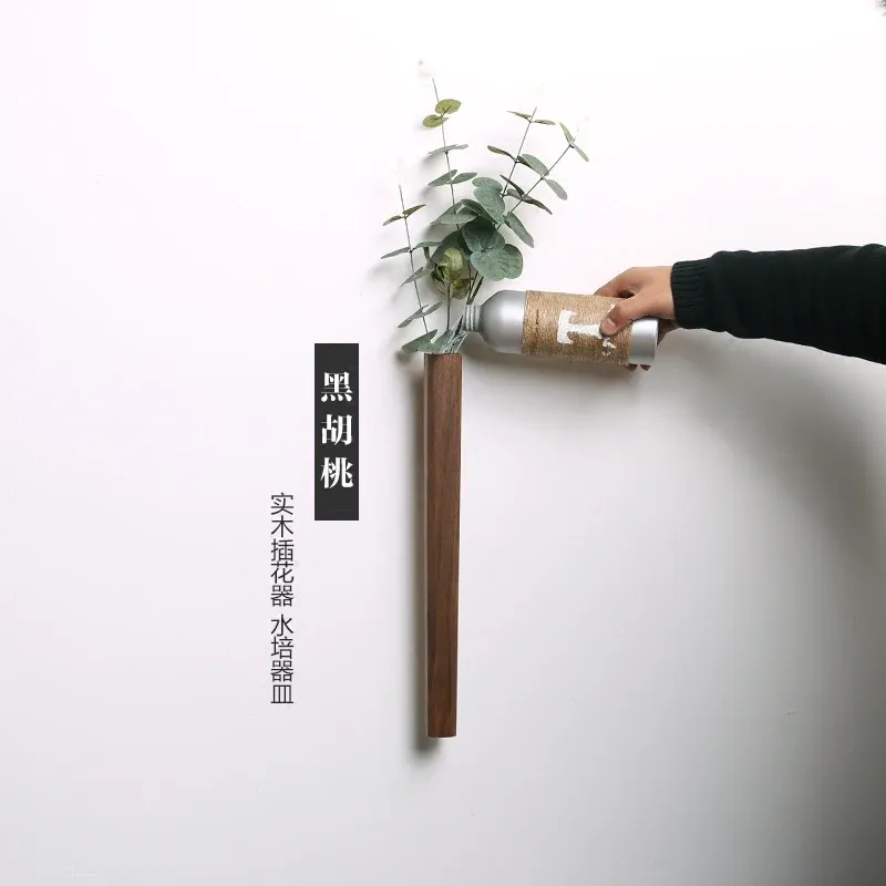 Vasos nórdico artesanal de madeira sólida vaso hidropônico flor planta pote bonsai garrafa de vidro casa bar restaurante decoração entrada ornamento