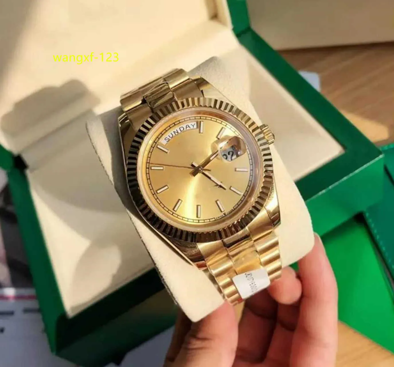 Z oryginalnym pudełkiem wysokiej jakości luksusowy zegarek 41 mm 18K żółte złoto Automatyczne męskie bransoletka Męskie zegarki 09