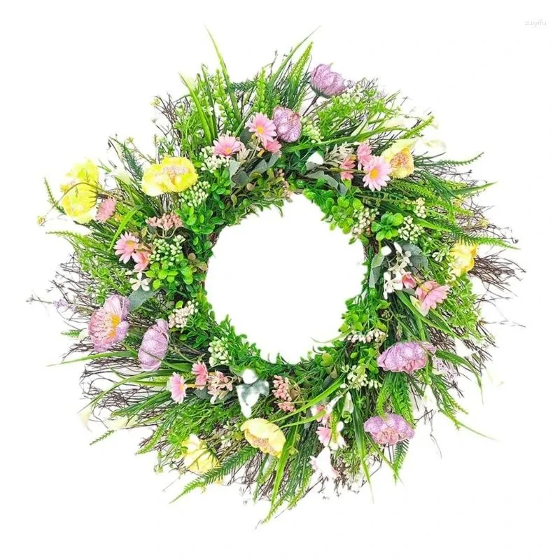 Couronne de fleurs décoratives de printemps et d'été, guirlandes colorées réalistes, fleurs sauvages artificielles, décorations de vacances de Pâques