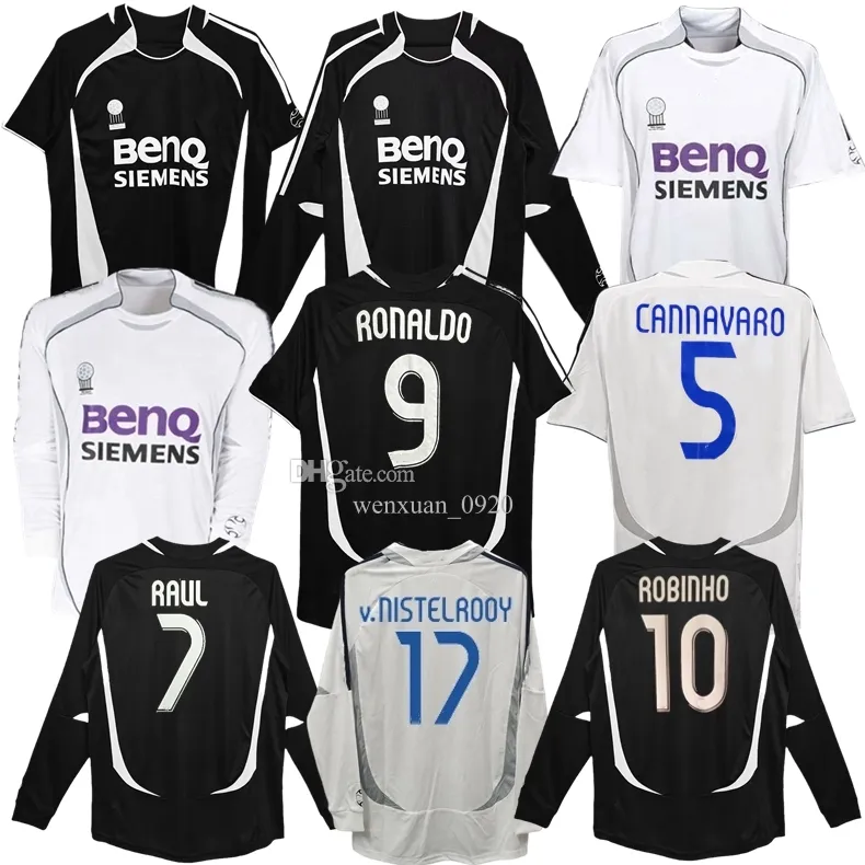 2006 2007 Ronaldo retro voetbalshirts 06 07 thuis weg vintage Cannavaro Raul Marcelo Guti Higuain Real Madrids klassiek voetbalshirt met lange mouwen