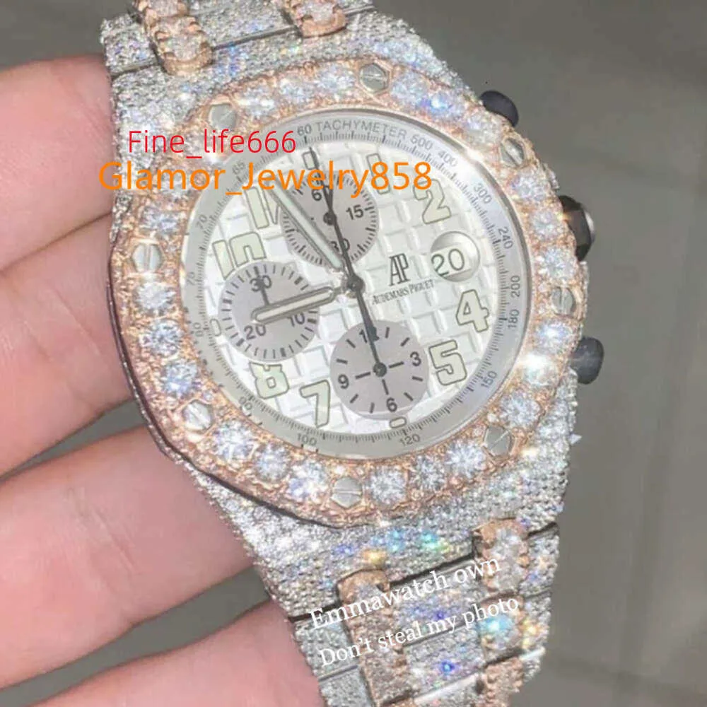 Ap 11 2023 Watch Vvs Moissanite Styles Iced Out Best Quality Eta Luxury Watches Rose Gold Silver 2 Tone Pass Test Automatic Iced Out Watch with Box Emmawatch