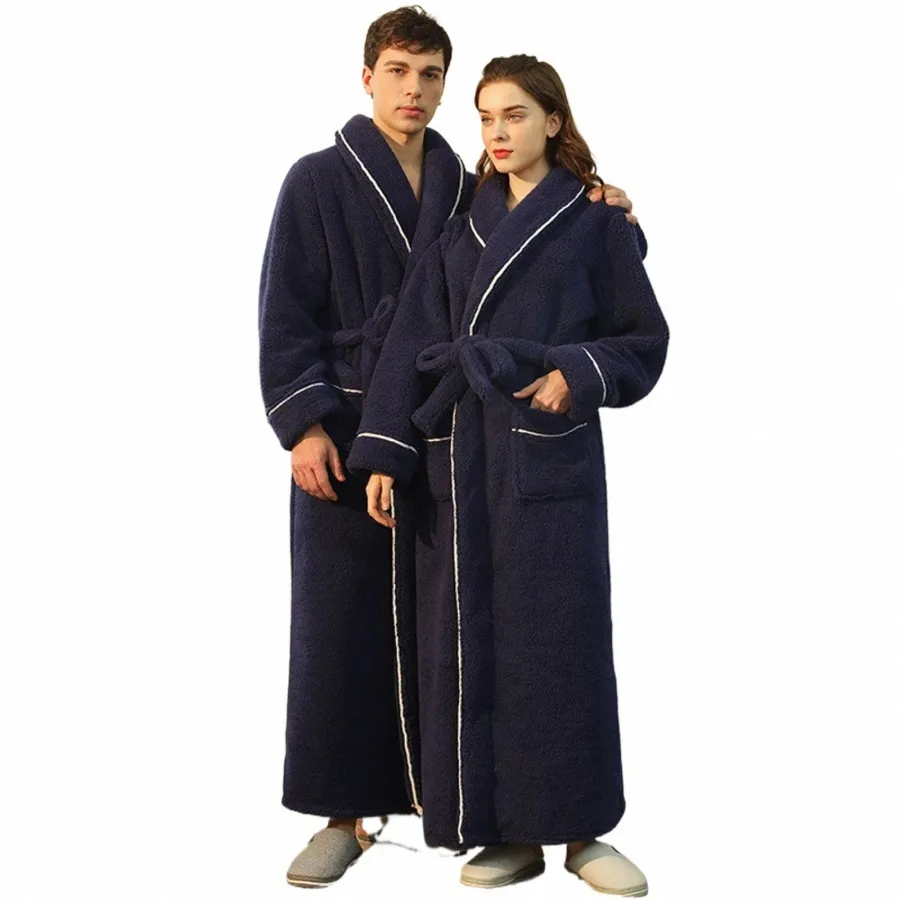 Rembourré épaissi hommes automne et hiver peignoir plus la taille de luxe homewear pyjama en flanelle avec poches hommes robe de nuit vêtements de nuit 53pL #