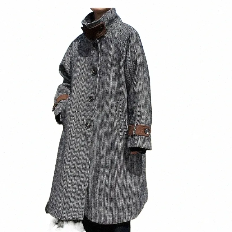Zimowy ciepły płaszcz LG szary pojedynczy piersi luźny wiatr wiatrówek Nowy trend Fi Kolan nad stojakiem kołnierz męskie ubranie 05xw#