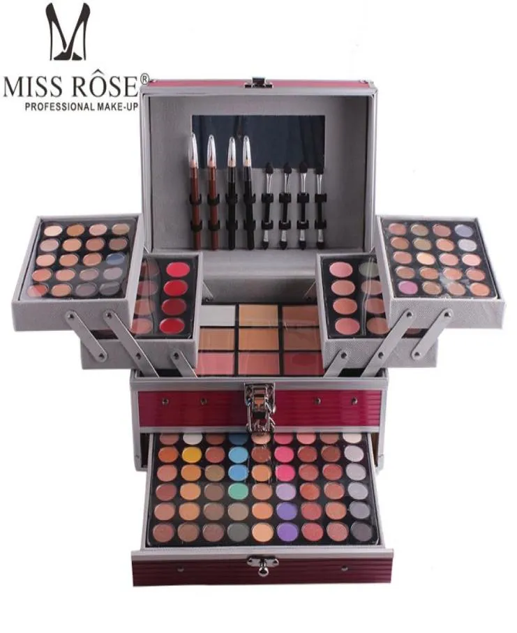 Вся профессиональная коробка для макияжа Miss Rose из алюминия, трехслойная, включает блестящие тени для век, блеск для губ, румяна для макияжа art6722760
