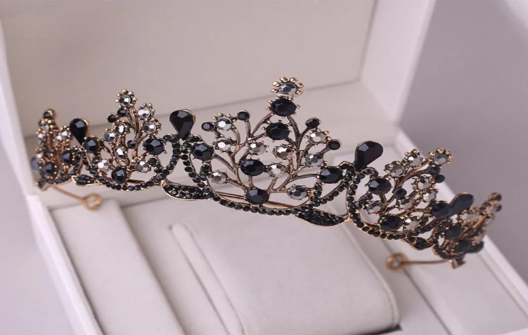 2021 Carino principessa barocca copricapo strass nero tiara nuziale matrimonio 18 ° compleanno regina corona accessori festa formale3992074