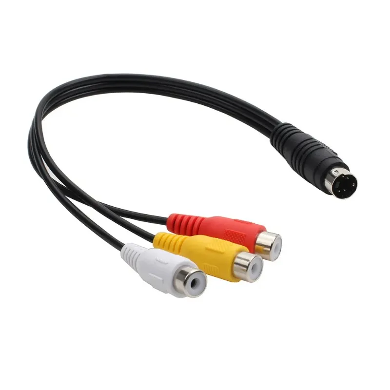 Svart 25 cm 4PIN S-VIDEO S TERMINAL TILL 3RCA RED GULT VIT AV VIDEO CABLE Audio Video Adapter för S-Video Terminal Cable